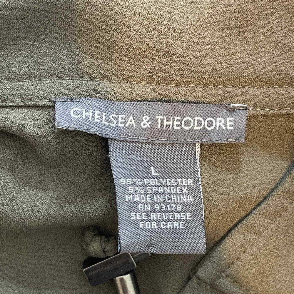 Chelsea & Theodore Olive Green Utility Jacket Roll Tab Sleeve Snap Front Large - Picture 5 of 7